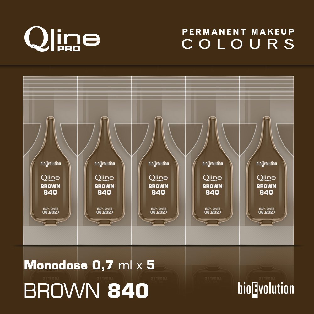 5 Pack MONODOSE QLINE Pro Permanent MakeUp Colour Brown 840, each bottle x 0,7 ml